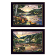 'Lakefront Camping' 2-Piece Vignette By Ed Wargo, Ready to Hang Framed Print, Black Frame
