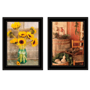 'Vintage Country & Sunflowers' 2-Piece Vignette by Anthony Smith, Black Frame