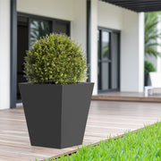 18' H Tall Metal Tapered Planter – Large Outdoor & Indoor Garden Plant Pot with Drainage Hole and Rubber Plug, Stylish Burnished Black Finish for Home and Patio