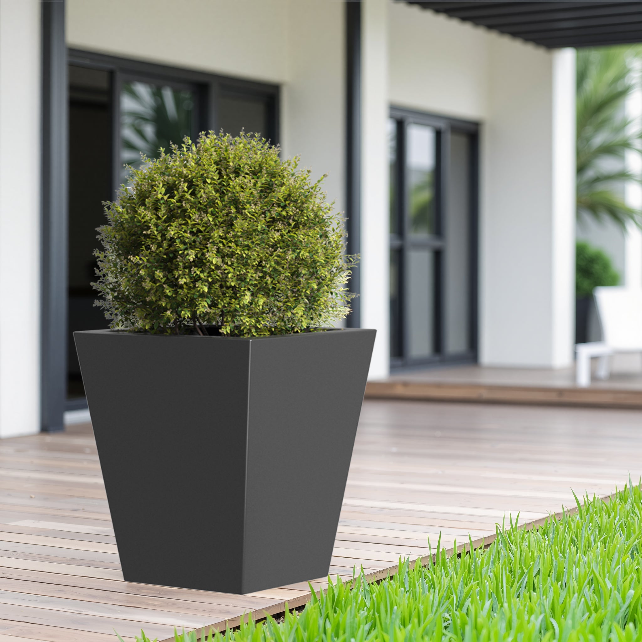 18' H Tall Metal Tapered Planter – Large Outdoor & Indoor Garden Plant Pot with Drainage Hole and Rubber Plug, Stylish Burnished Black Finish for Home and Patio
