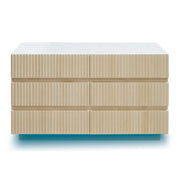 Fluted 6 Drawers Dresser, Double Dresser Chest of Drawers, 47.24' Modern Chest of Drawers with LED, Drawer Organizer for Bedroom, Living Room, Hallway