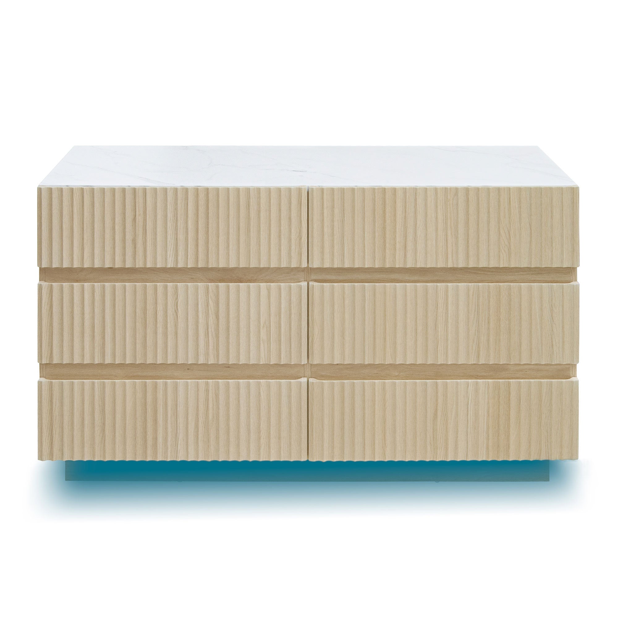 Fluted 6 Drawers Dresser, Double Dresser Chest of Drawers, 47.24' Modern Chest of Drawers with LED, Drawer Organizer for Bedroom, Living Room, Hallway