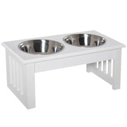 PawHut 6' Height Small Puppy Dog Feeding Station for Messy Pets, Stainless Steel Elevated Dog Bowls with Modern Wooden Frame, Dog Food Stand Pet Feeding Station, White