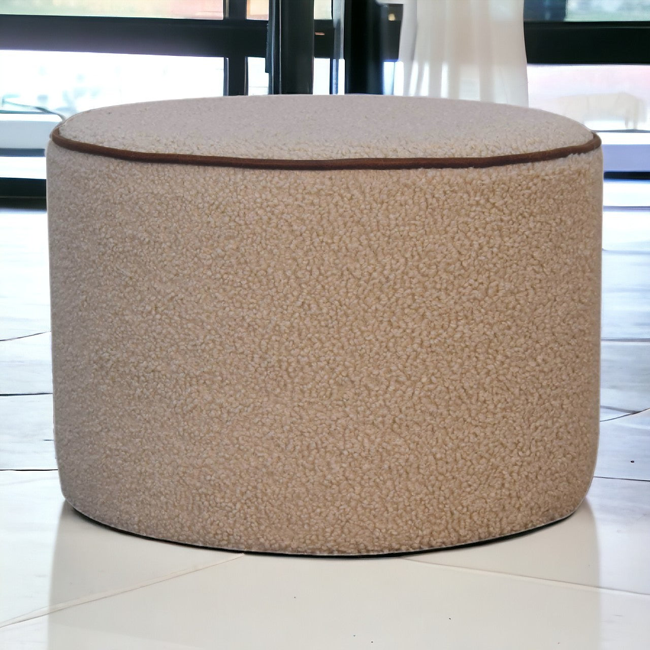 Serenity Large Round Footstool, Upholstered, Beige