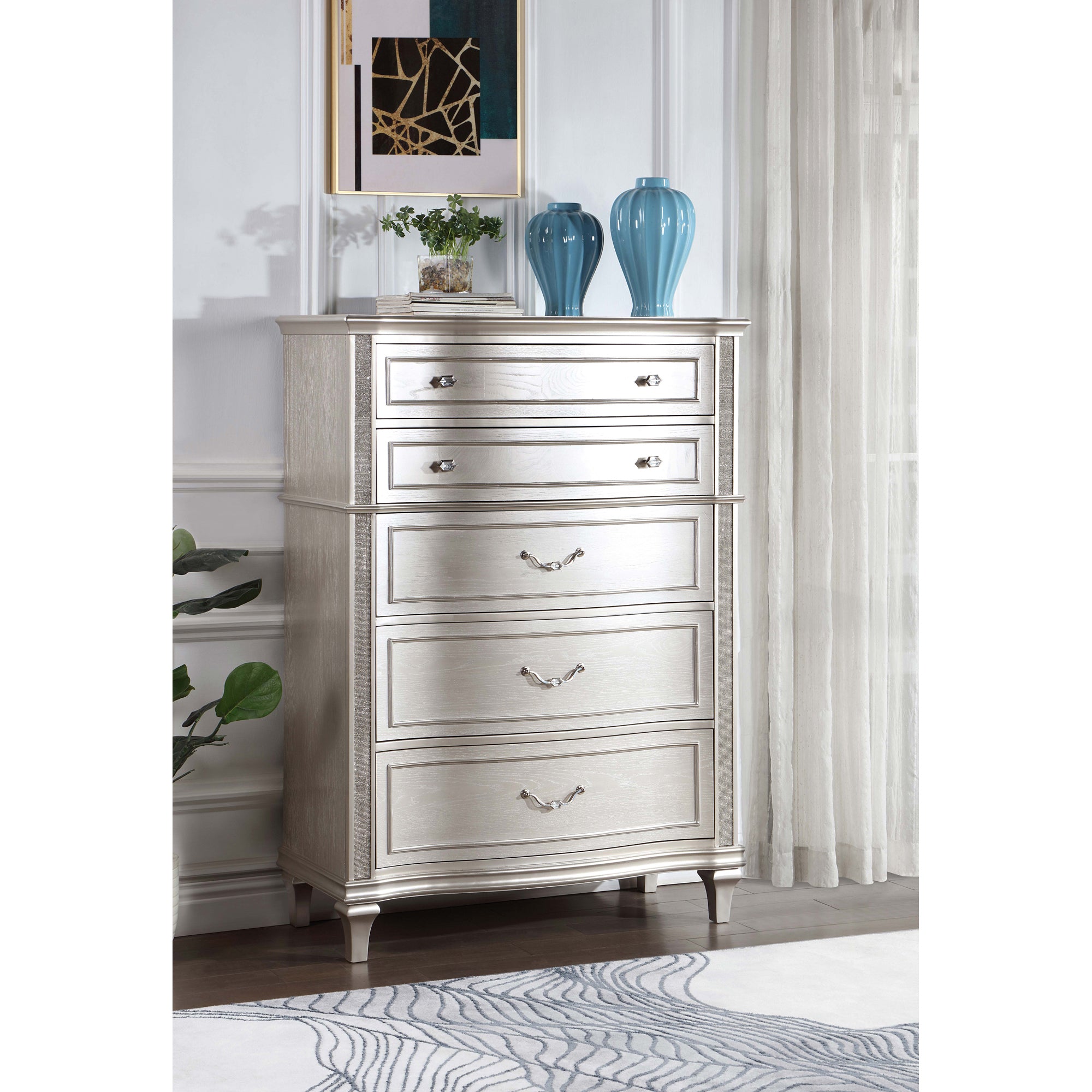 Katerina Silver Oak 5-drawer Chest with Hidden Drawer