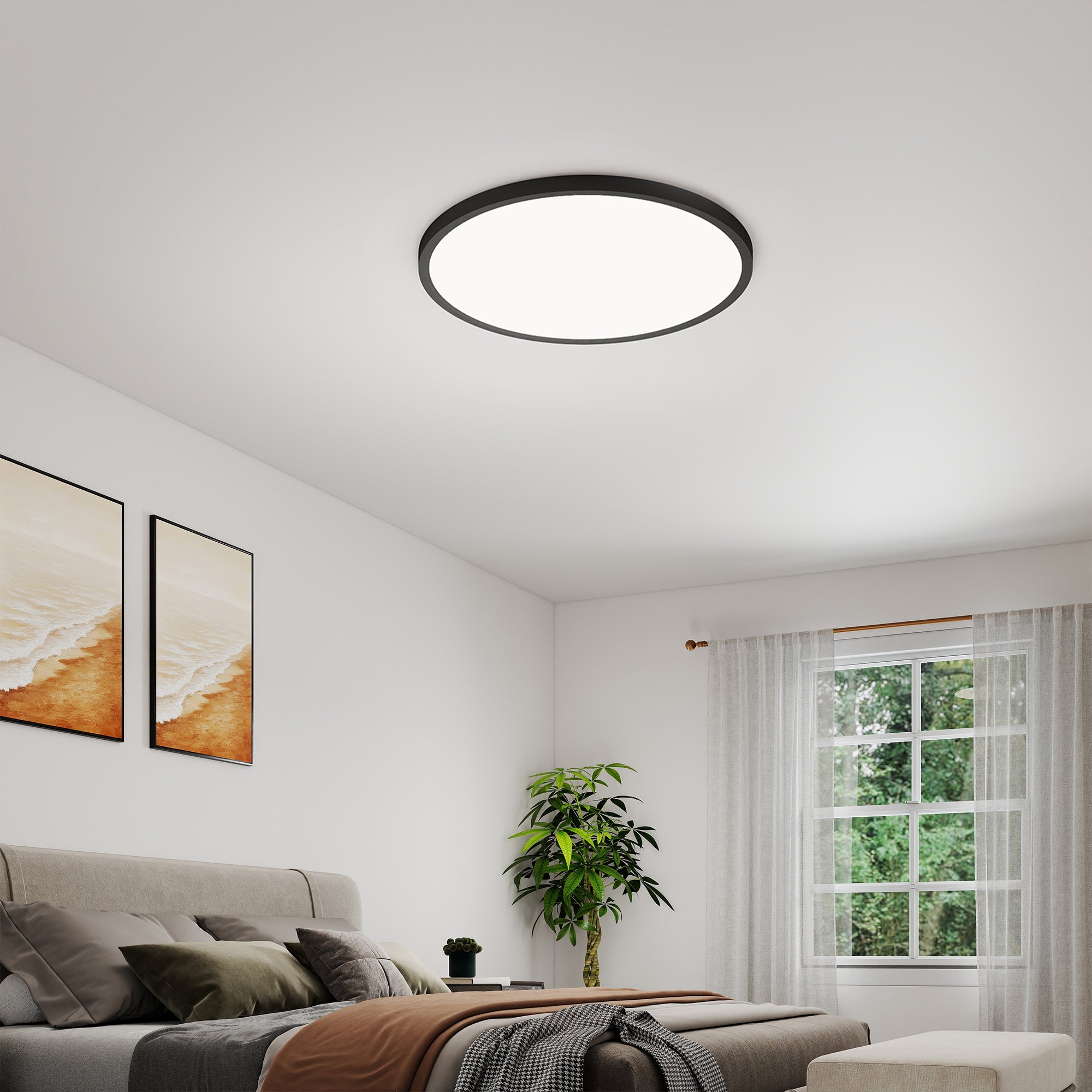 6PACK Flush Mount LED Ceiling Light Fixture Black, 16Inch 32Watt, Dimmable & 5 Color Selectable Ceiling Lamp 3520LM Low Profile Ceiling Light for Kitchen Bedroom Hallway Porch