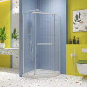 Pivot shower door, with 1/4' tempered glass , 34.75 in. x 72 in. Frameless Neo-Angle Pivot Shower Enclosure in Matte White.