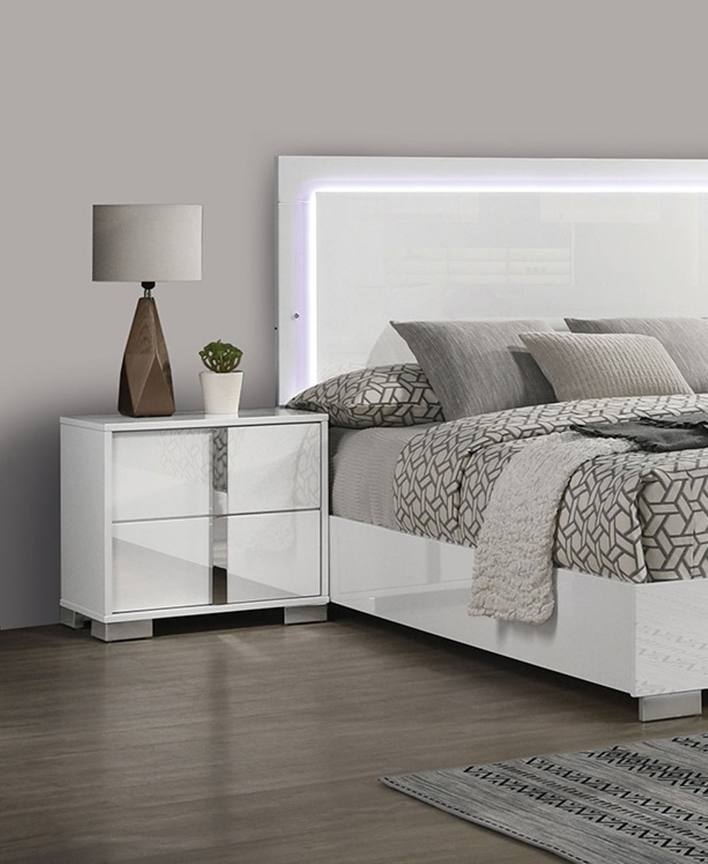 White Color Modern Gorgeous 1pc Bedside Table Bedroom Nightstand Chrome Legs UV Finish