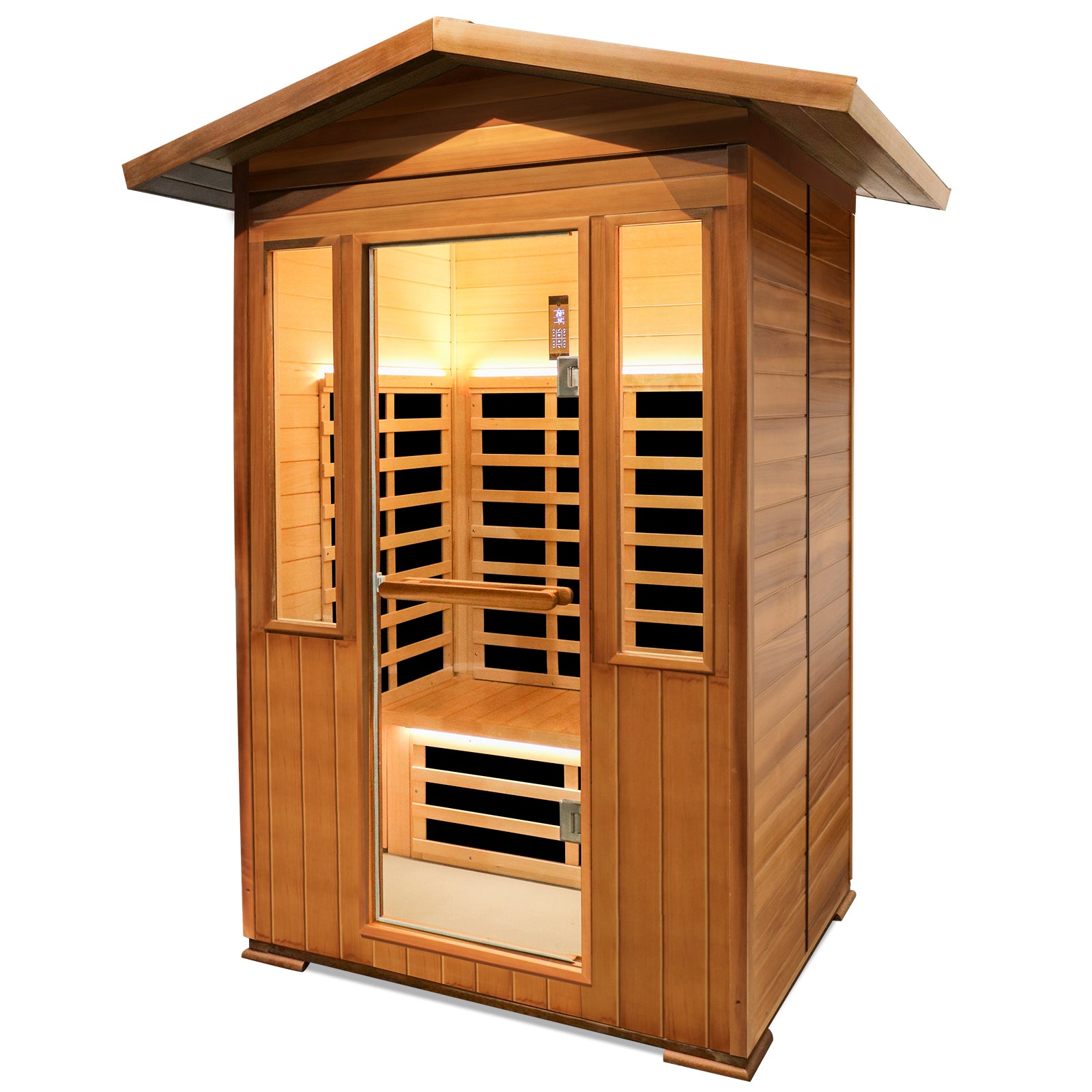 Outdoor Double Red Cedar Far Infrared Sauna Room with Bluetooth and Ambient Lighting