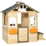 Wooden Playhouse for Kids Outdoor Garden Pretend Play Games, Adventures Cottage, with Working Door, Windows, Bench, Service Station, Flowers Pot Holder, for 3-7 Years Old