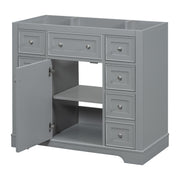 36' Bathroom Vanity without Sink, Cabinet Base Only, One Cabinet and Six Drawers, Grey