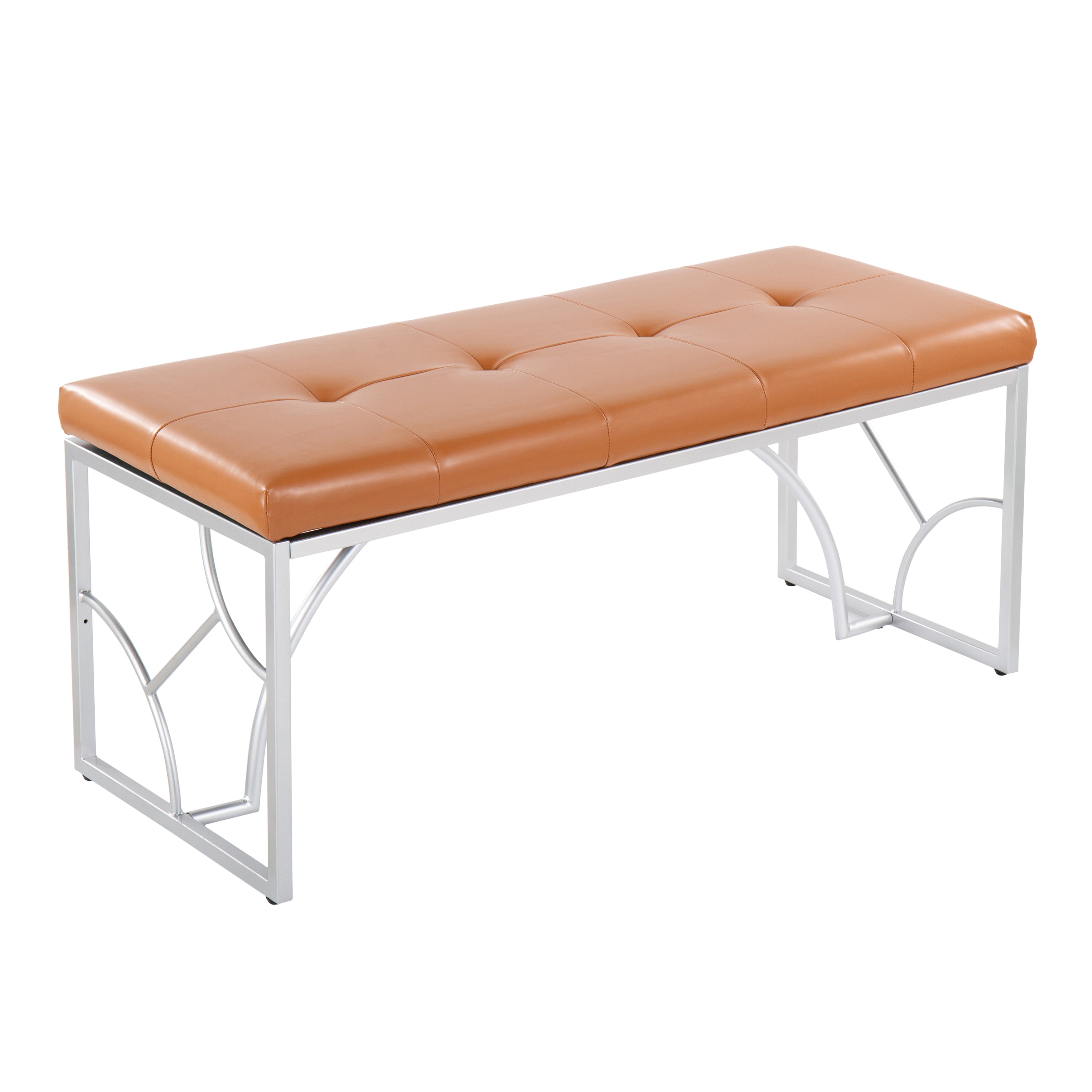 Constellation Contemporary Bench in Silver Metal and Camel Faux Leather by LumiSource