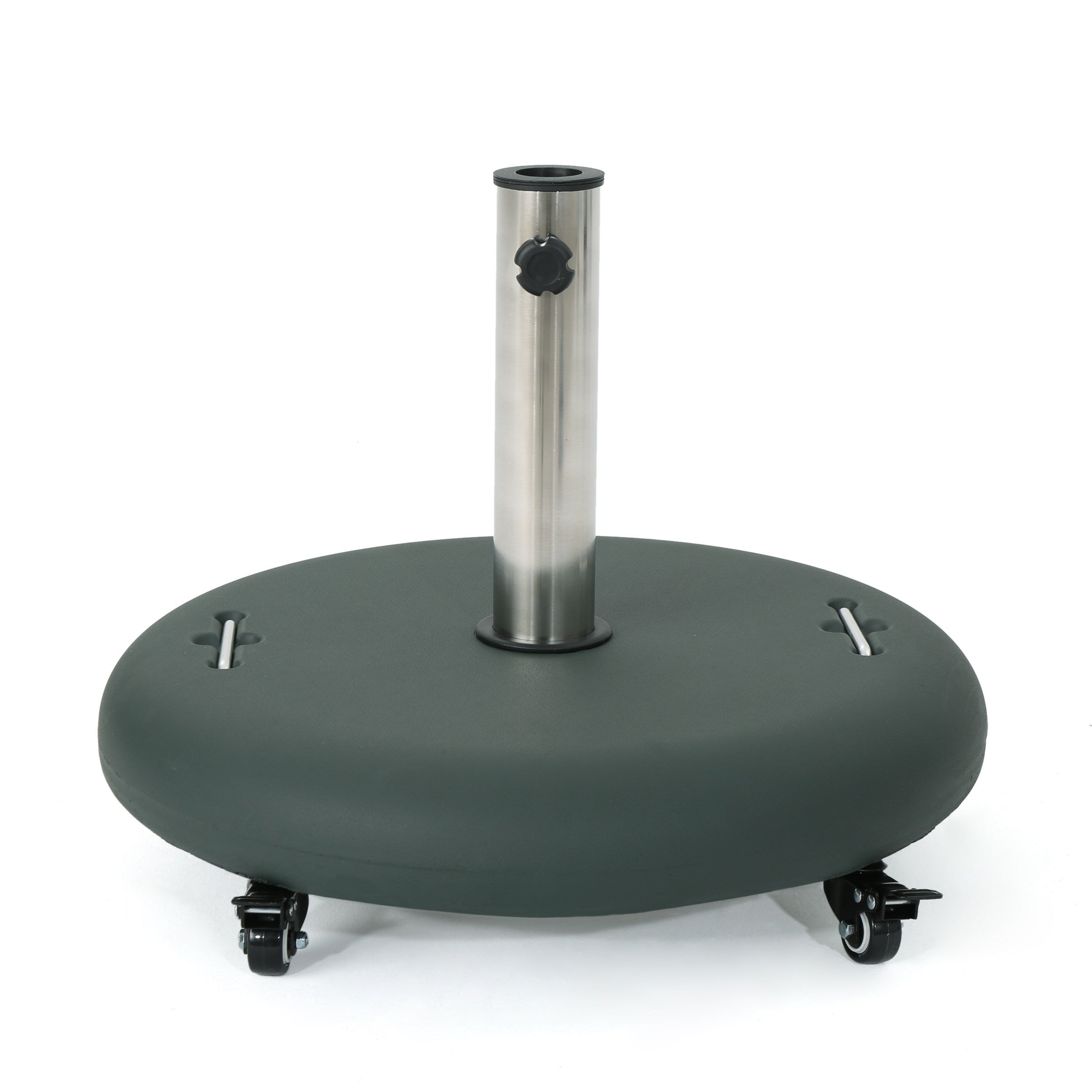 Round Wheelie Umbrella Base with Stainless Steel Holder in Green Concrete