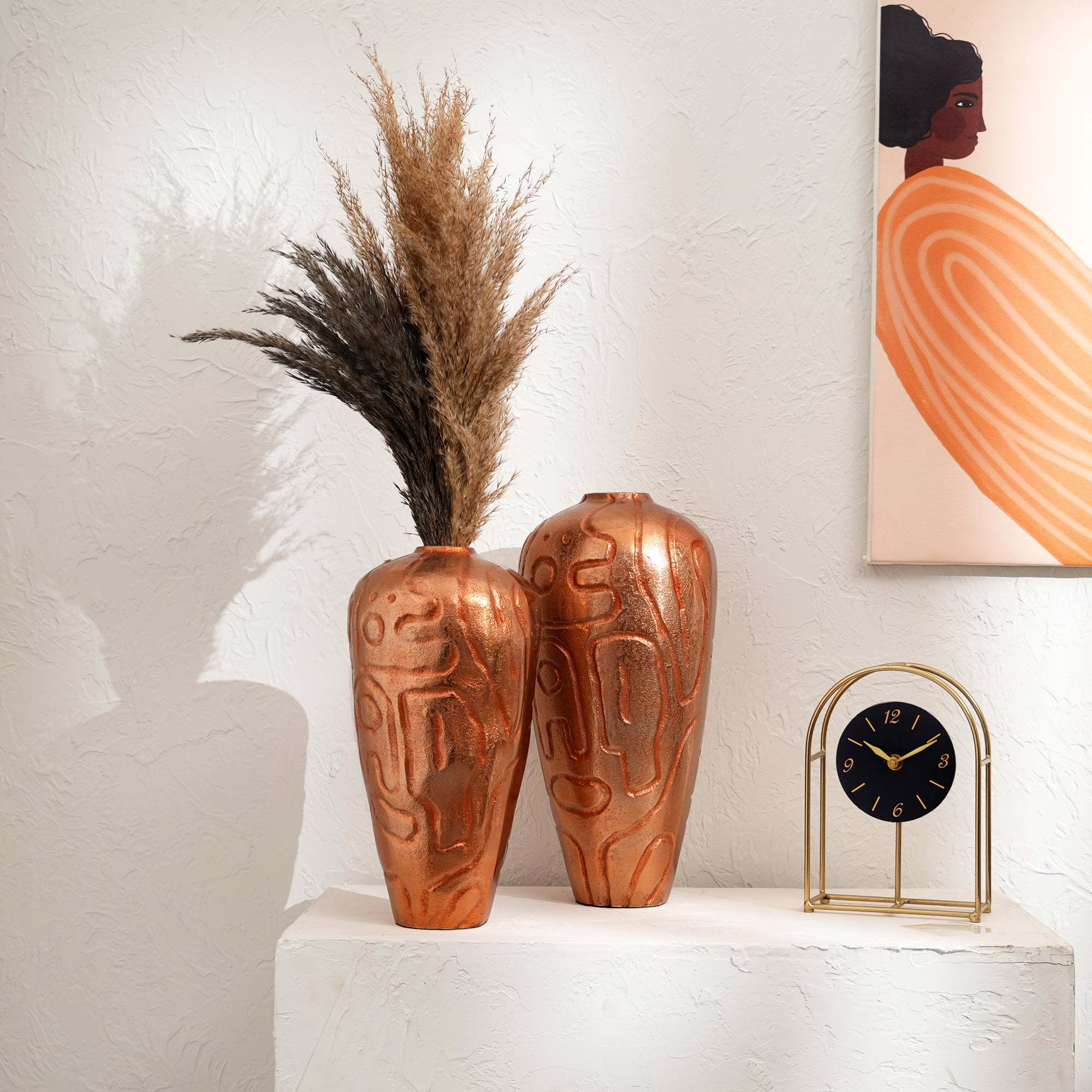 Decorative Aluminum Vases with Antique Copper Finish – Set of 2