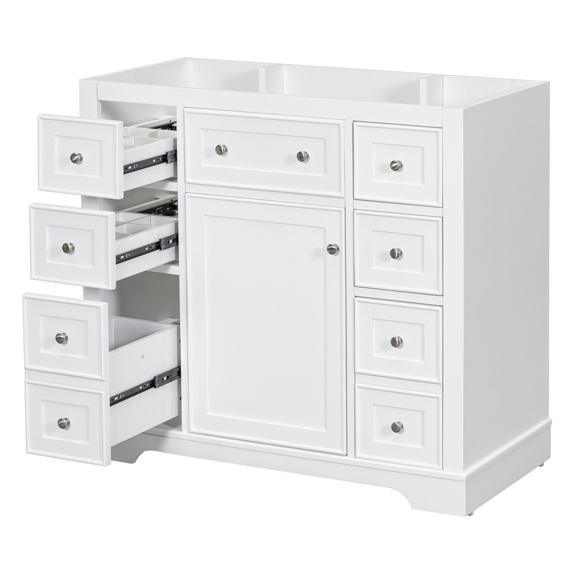 36' Bathroom Vanity without Sink, Cabinet Base Only, One Cabinet and Six Drawers, White