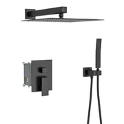 10' Matte Black Square Dual Shower Head System - Wall Mounted with Rough-in Valve, Modern Bathroom Fixture