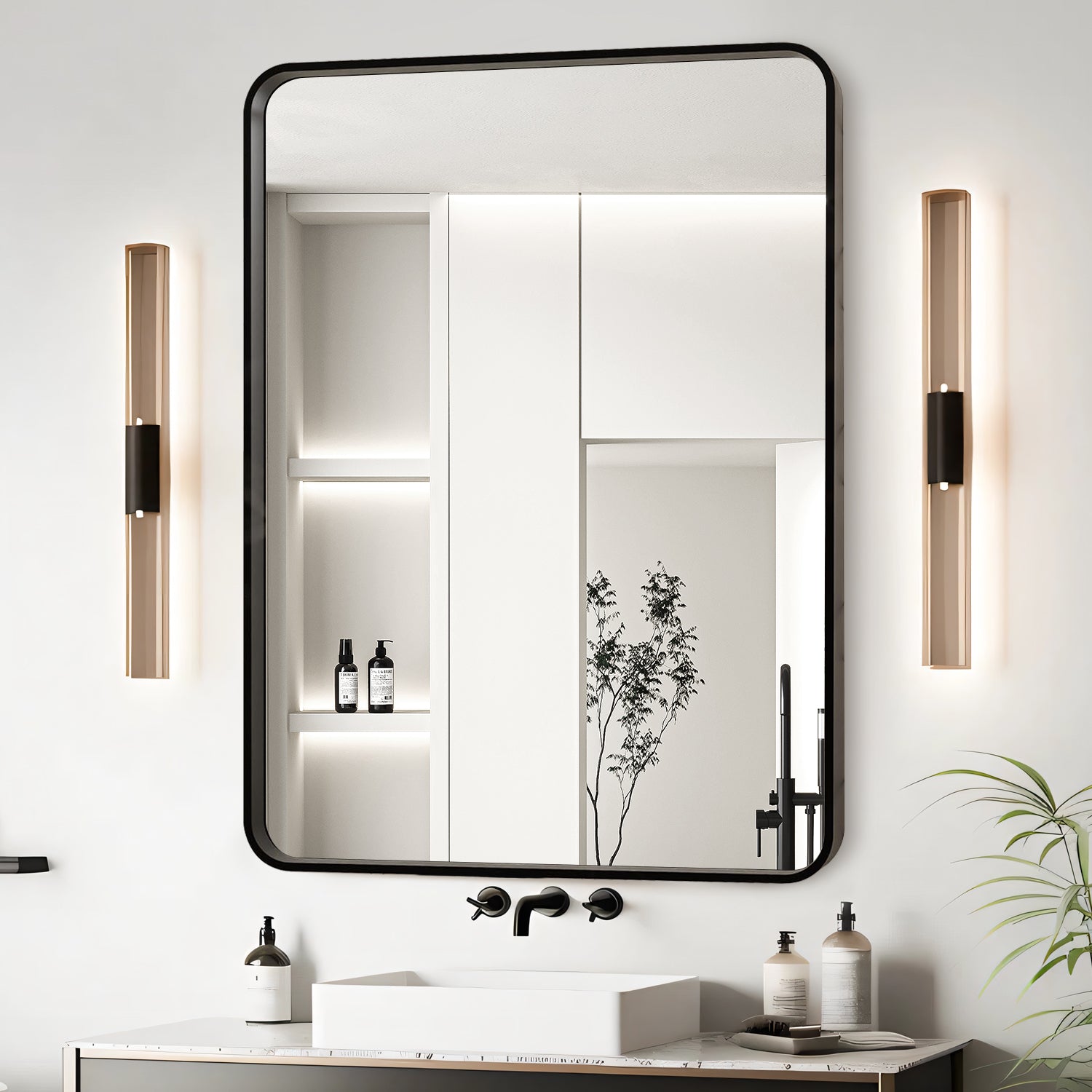 24x32 Inch Black Aluminium Frame Bathroom Mirror