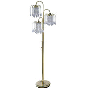 63' Tall Metal Floor Lamp with Brass Finish, Crystal Chandelier design