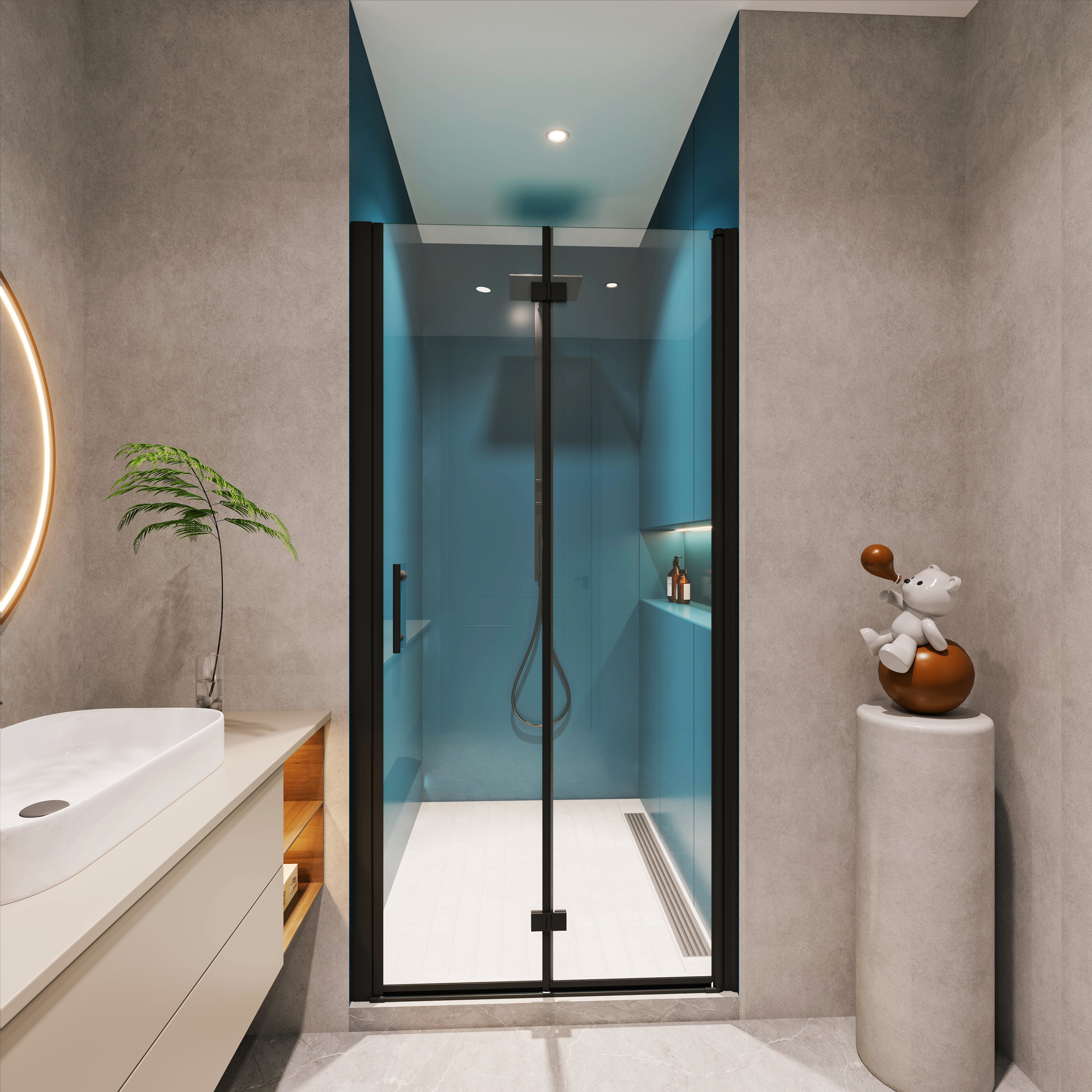 1 3/8' adjustment,universal pivot shower door, with 1/4' tempered glass finish 3272