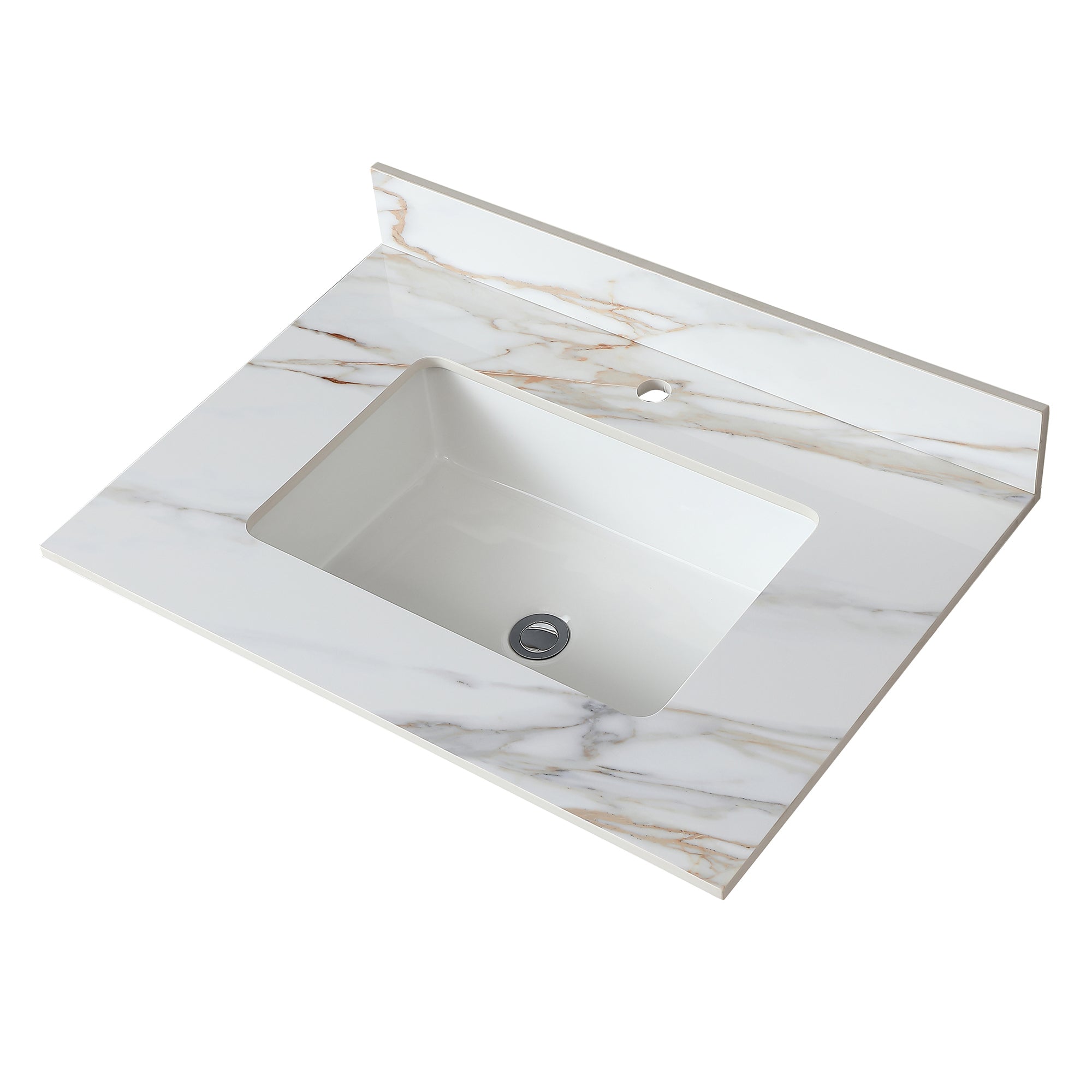 31 Inches Elegant Carrara White Marble Vanity Top with Undermount Sink and Backsplash, Sintered Stone