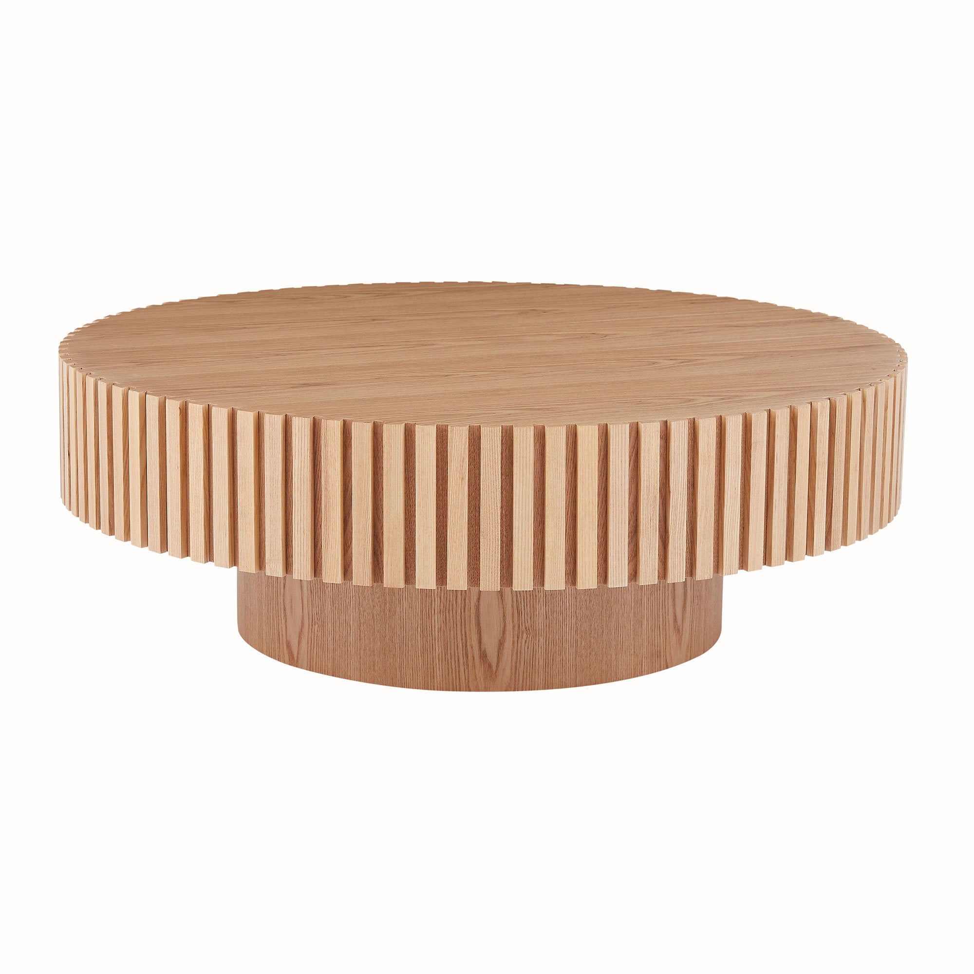 31.49'' Round Wood Coffee Table for Living Room, Modern Handcraft Drum Coffee Table, Circle Wooden Coffee Table for Small Space Apartment ASH.