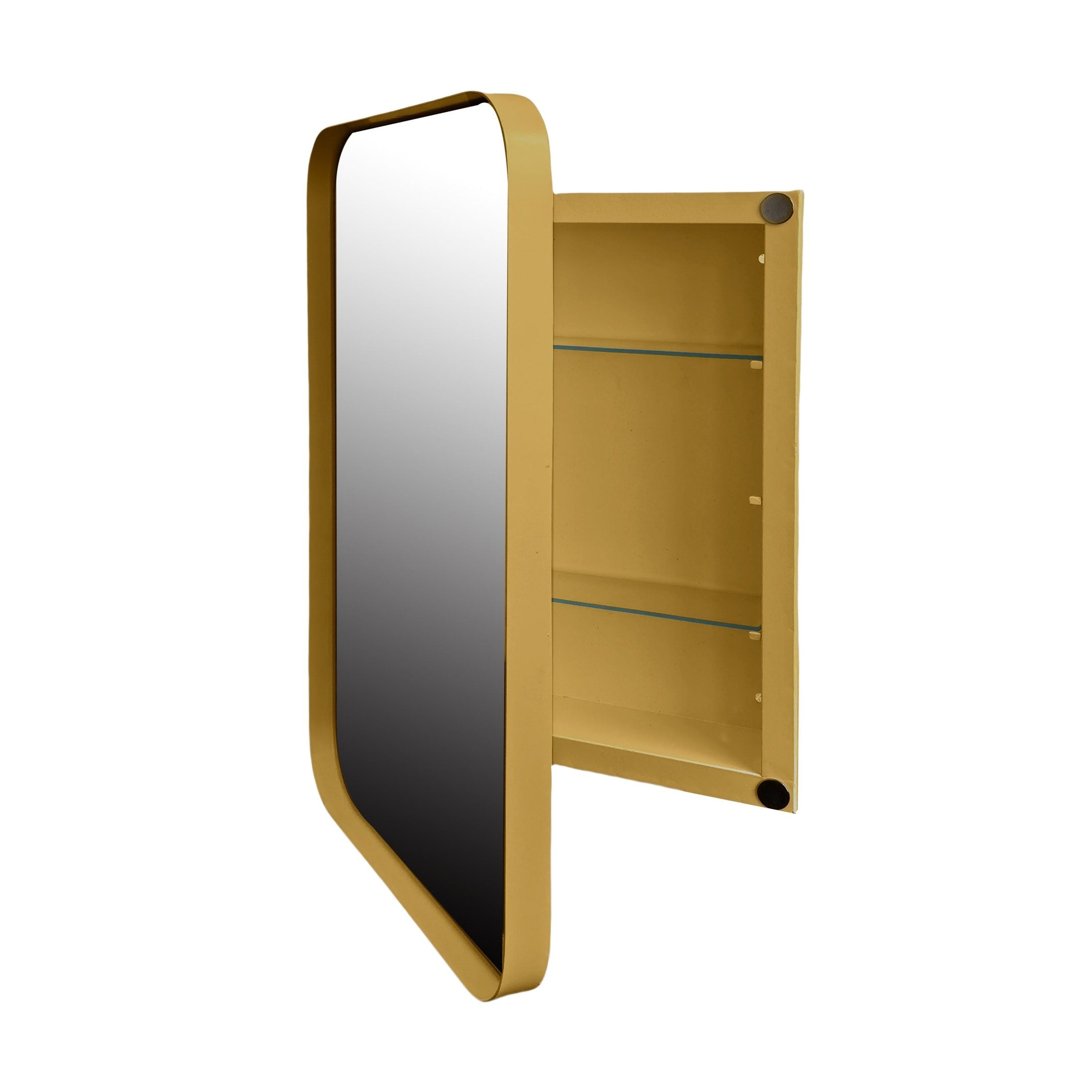 Matte Gold Recessed Metal Framed Medicine Cabinet with Mirror and Adjustable Shelves for Bathroom Storage