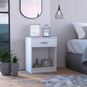 Eco Nightstand , End Table, Side Table Superior Top,  One Drawer, Lower Shelf -White
