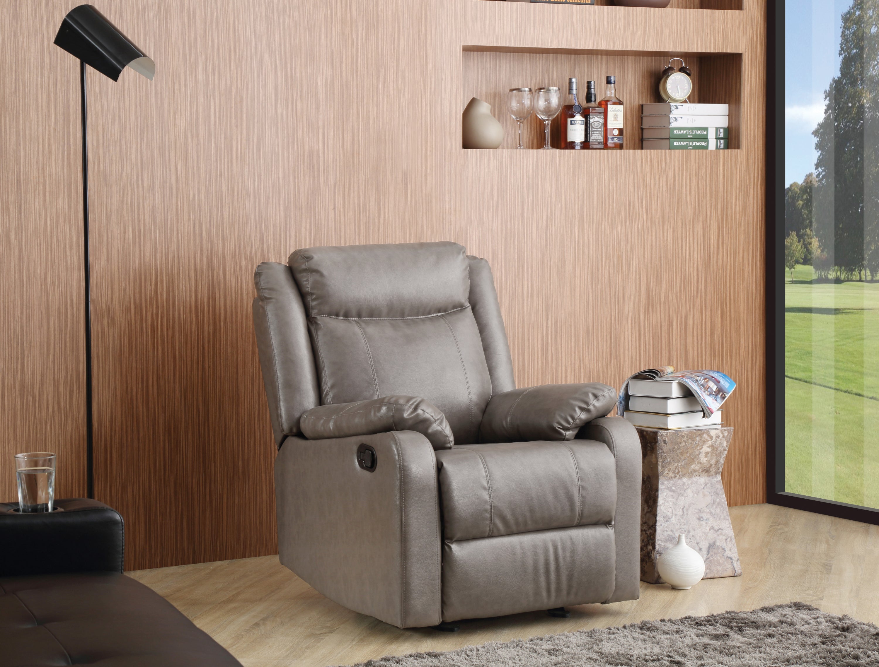 Sleek Gray Padded Arm Recliner