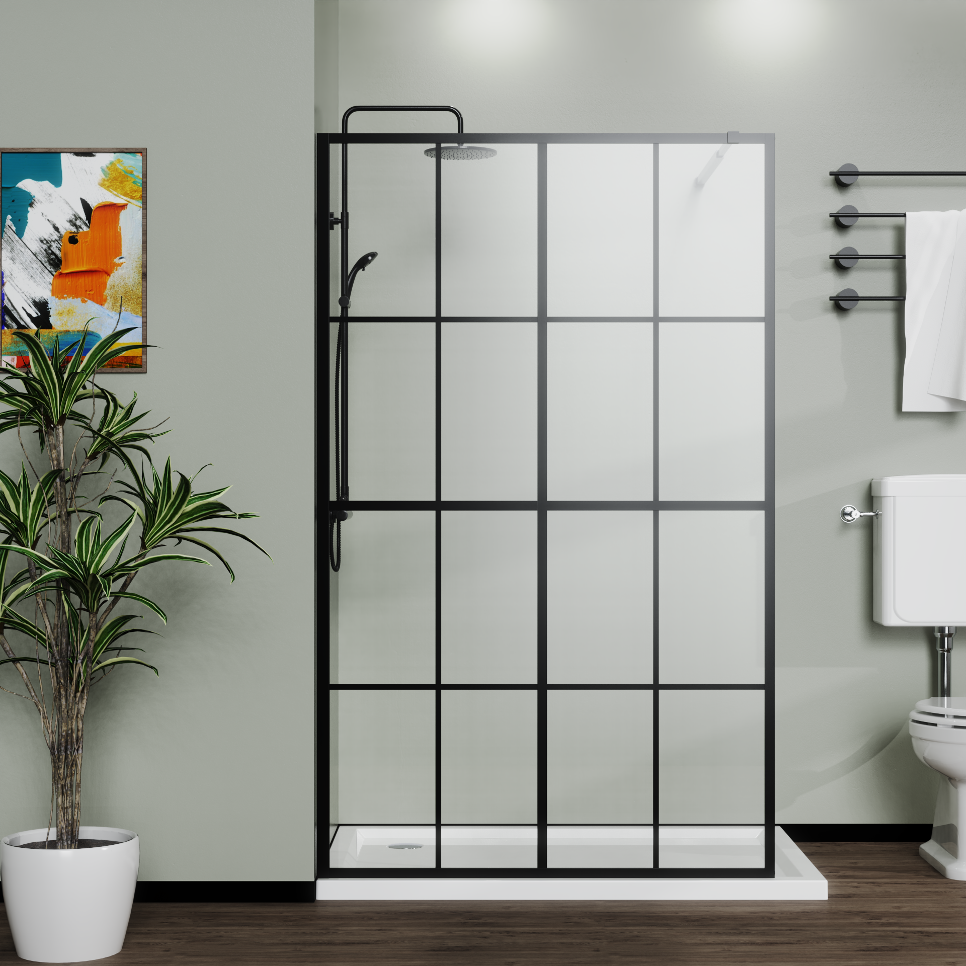 Goodyo 46' X 72' Shower Screen Walk-in Wet-room Black
