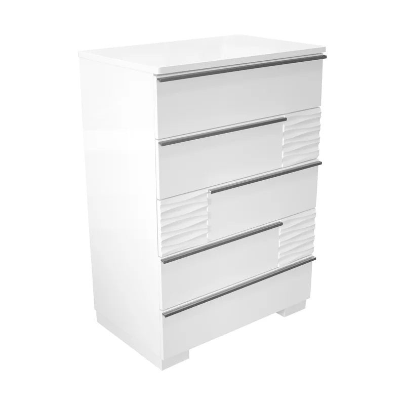 Modern Bedroom 5-Drawer Chest in White Lacquer, Poplar Wood Chest of Drawer