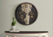 Clocks, 30' Round, Wall Clock, Gear Mechanism, Brown, Transitional