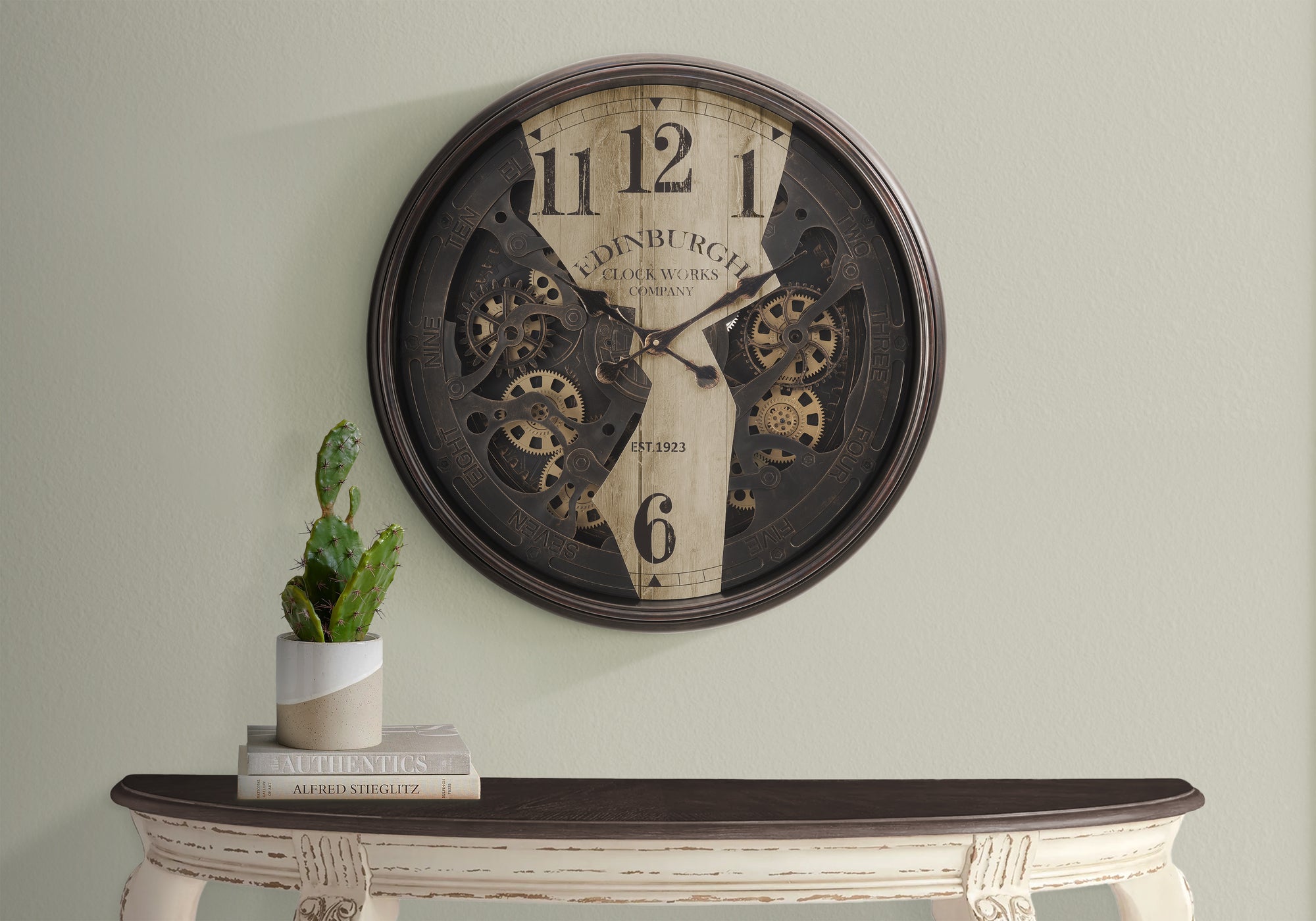 Clocks, 30' Round, Wall Clock, Gear Mechanism, Brown, Transitional