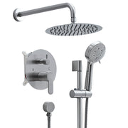 10-Inch Shower System, Slide Bar Shower Faucets Sets Complete Round Shower Heads and 5-Spray Handheld Combo, Wall Mounted Brushed Nickel Shower Faucet
