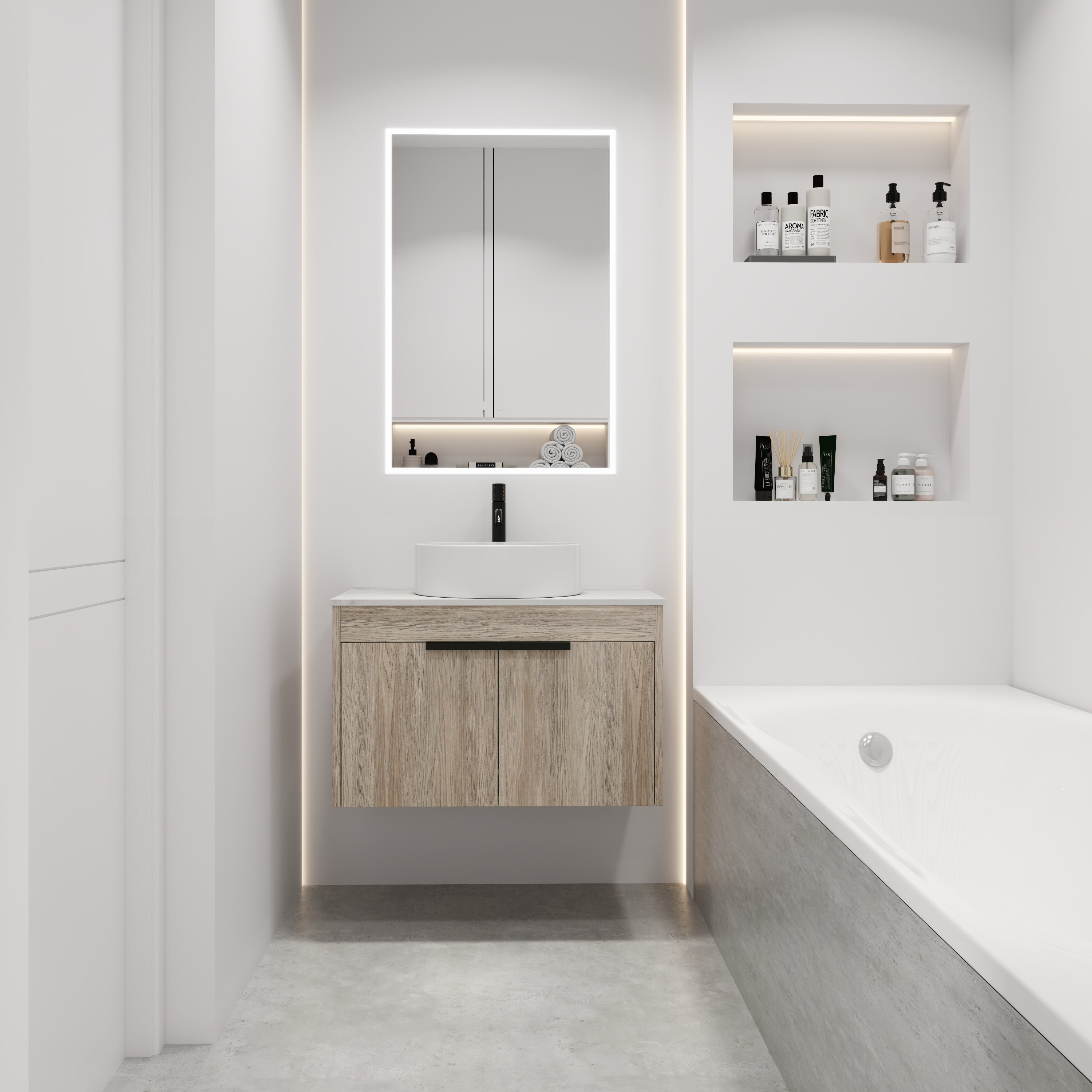 30 ' Modern Design Float Bathroom Vanity With Ceramic Basin Set,  Wall Mounted White Oak Vanity  With Soft Close Door,KD-Packing,KD-Packing,2 Pieces Parcel(TOP-BAB400MOWH)
