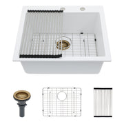 Quartz Kitchen Sink - 25x22' White Granite Composite Drop-in Sink with Durable Design