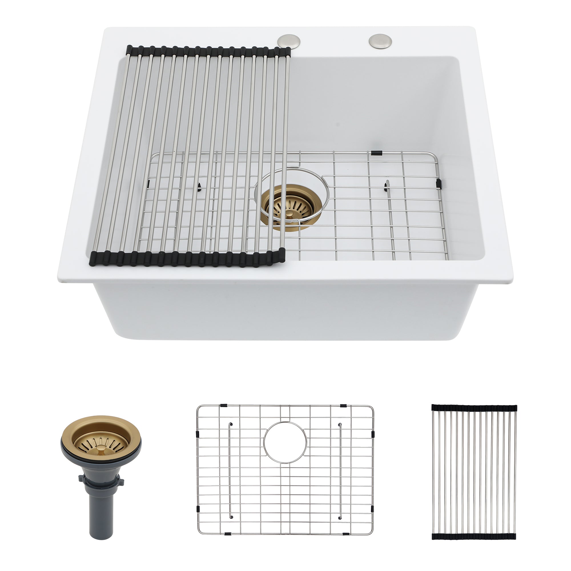 Quartz Kitchen Sink - 25x22' White Granite Composite Drop-in Sink with Durable Design