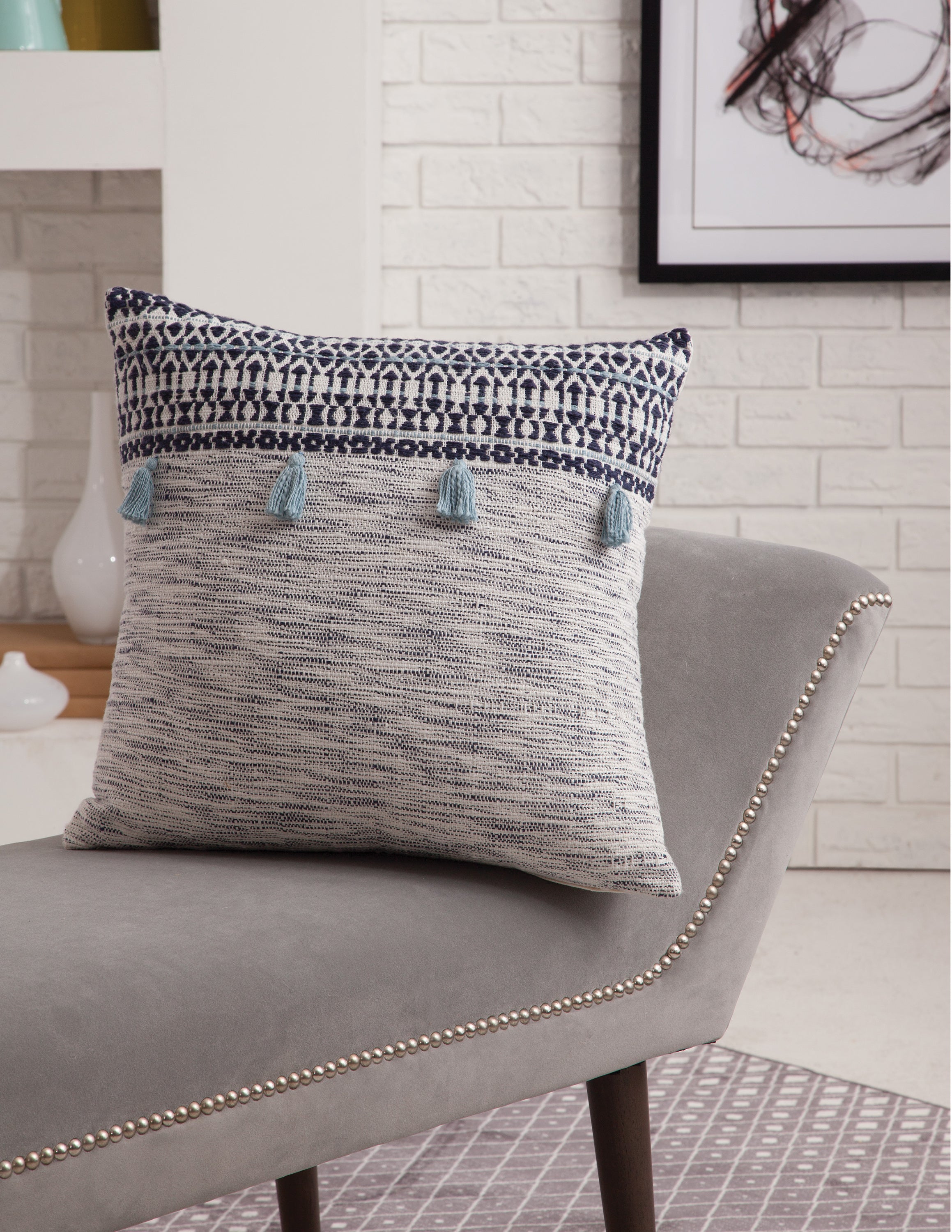 Orell Navy/White Throw Pillow