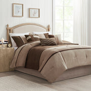 7 Piece Faux Suede Comforter Set Brown King