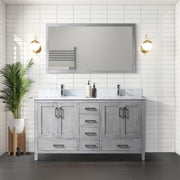 Distressed Grey Double Bath Vanity 60 in. W x 22 in. D, Carrara Marble Top, and Faucet Set