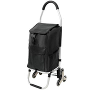 Foldable Shopping Stair Trolley with Stainless Steel Triangular Wheels and Removable Waterproof Bag, Black, Aluminium