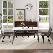 55.12' Modern Artificial Stone White Straight Edge Dark Grey Metal Leg Dining Table-Can Accommodate 6 People(Dining Table Only)
