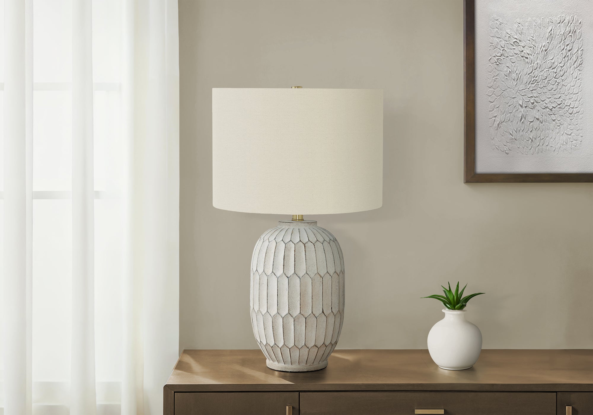 Lighting, 24'h, Table Lamp, Cream Resin, Ivory / Cream Shade, Transitional