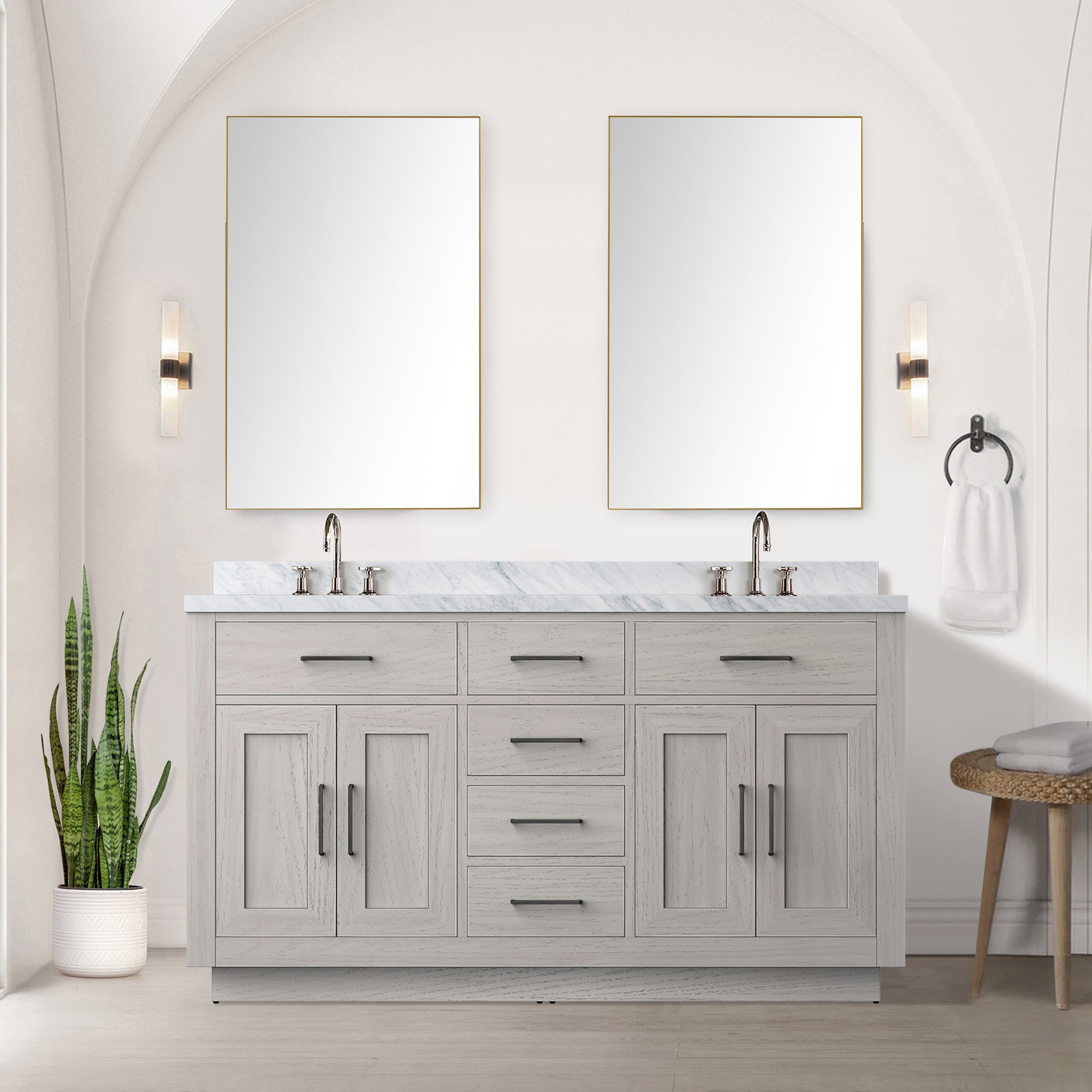 White Oak Double Bath Vanity 60 in. W x 22 in. D