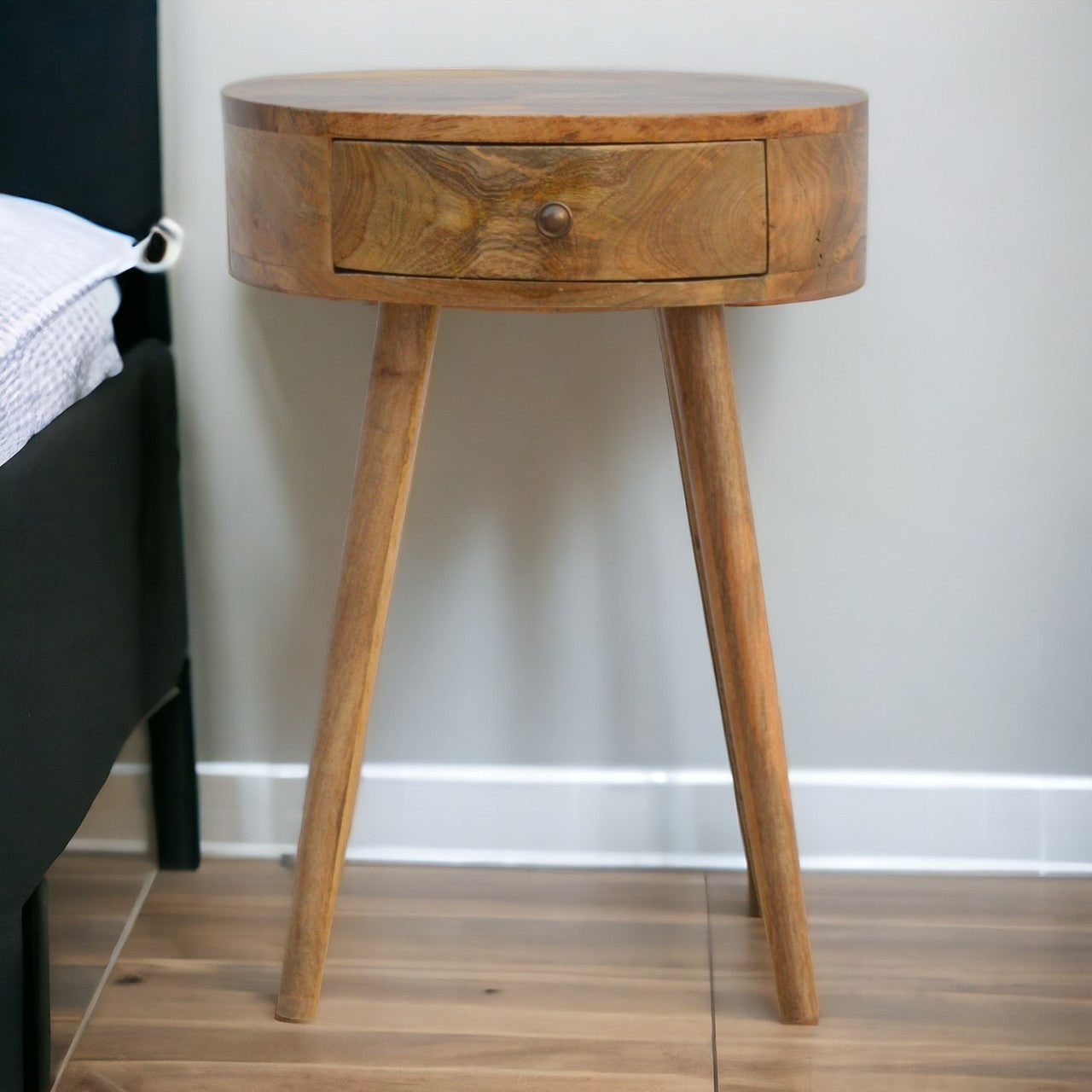 Nordic Circular Shaped Bedside, 1-Drawer, Oak