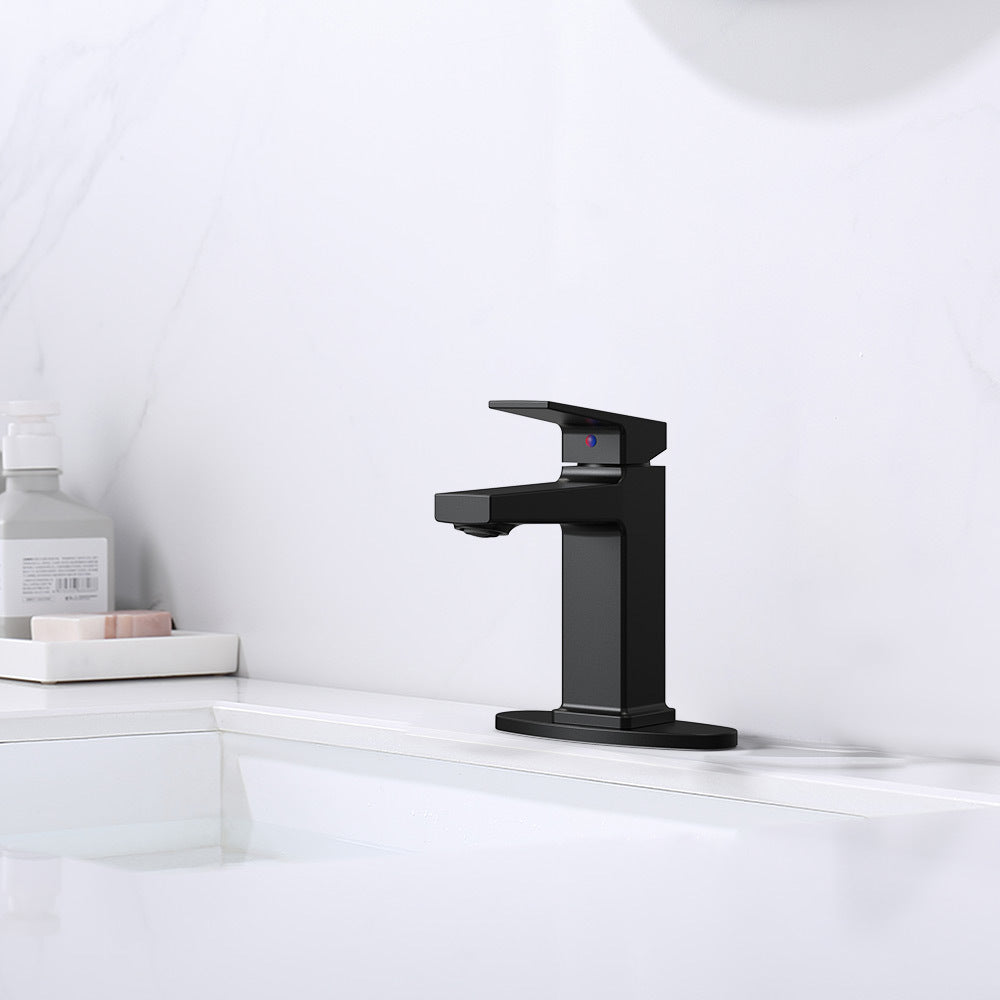 Matte Black Single Handle Bathroom Faucet with Deck For 1 or 3 Holes,Laundry Vanity Sink Faucet with Two 9/16' Hoses