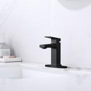 Matte Black Single Handle Bathroom Faucet with Deck For 1 or 3 Holes,Laundry Vanity Sink Faucet with Two 9/16' Hoses