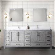 Distressed Grey Double Bath Vanity 84 in. W x 22 in. D, White Quartz Top, and Faucet Set