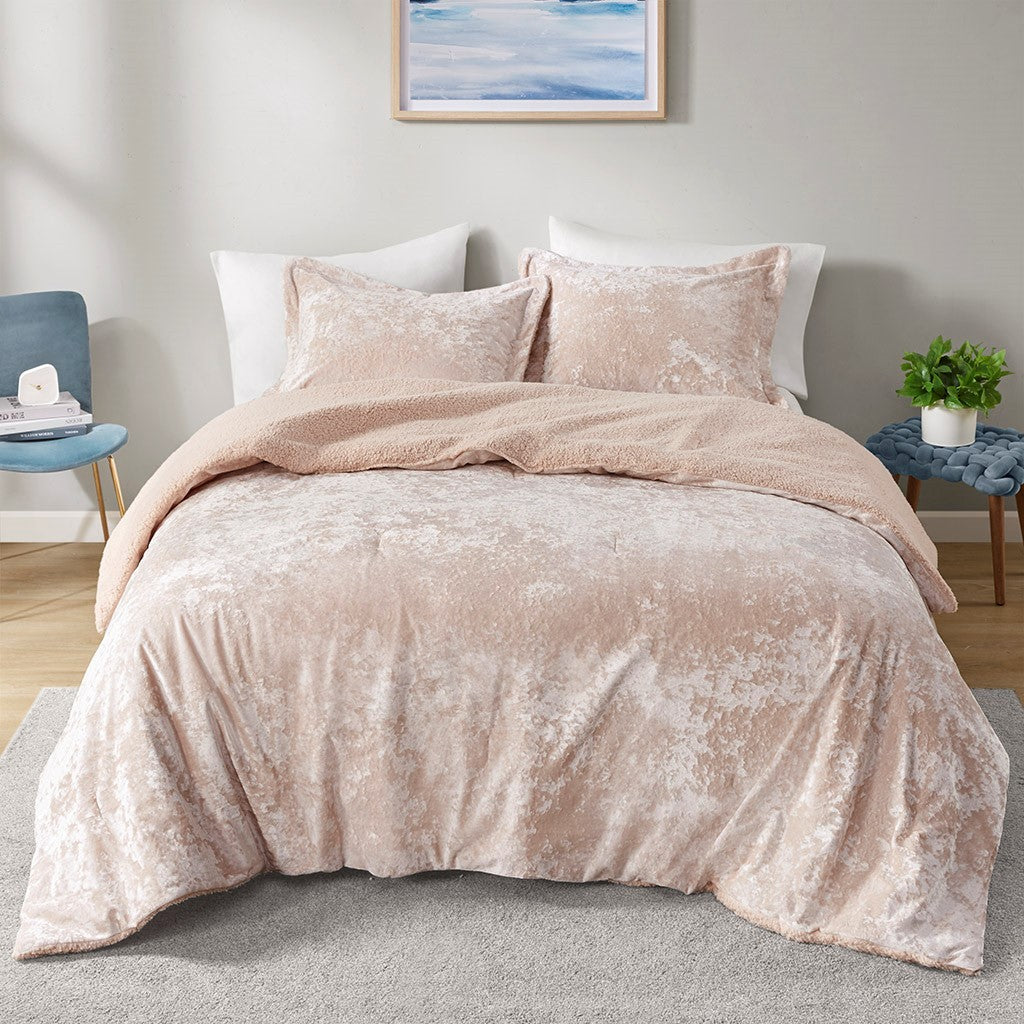 King/Cal King Crushed Velvet Sherpa Reversible Comforter Set