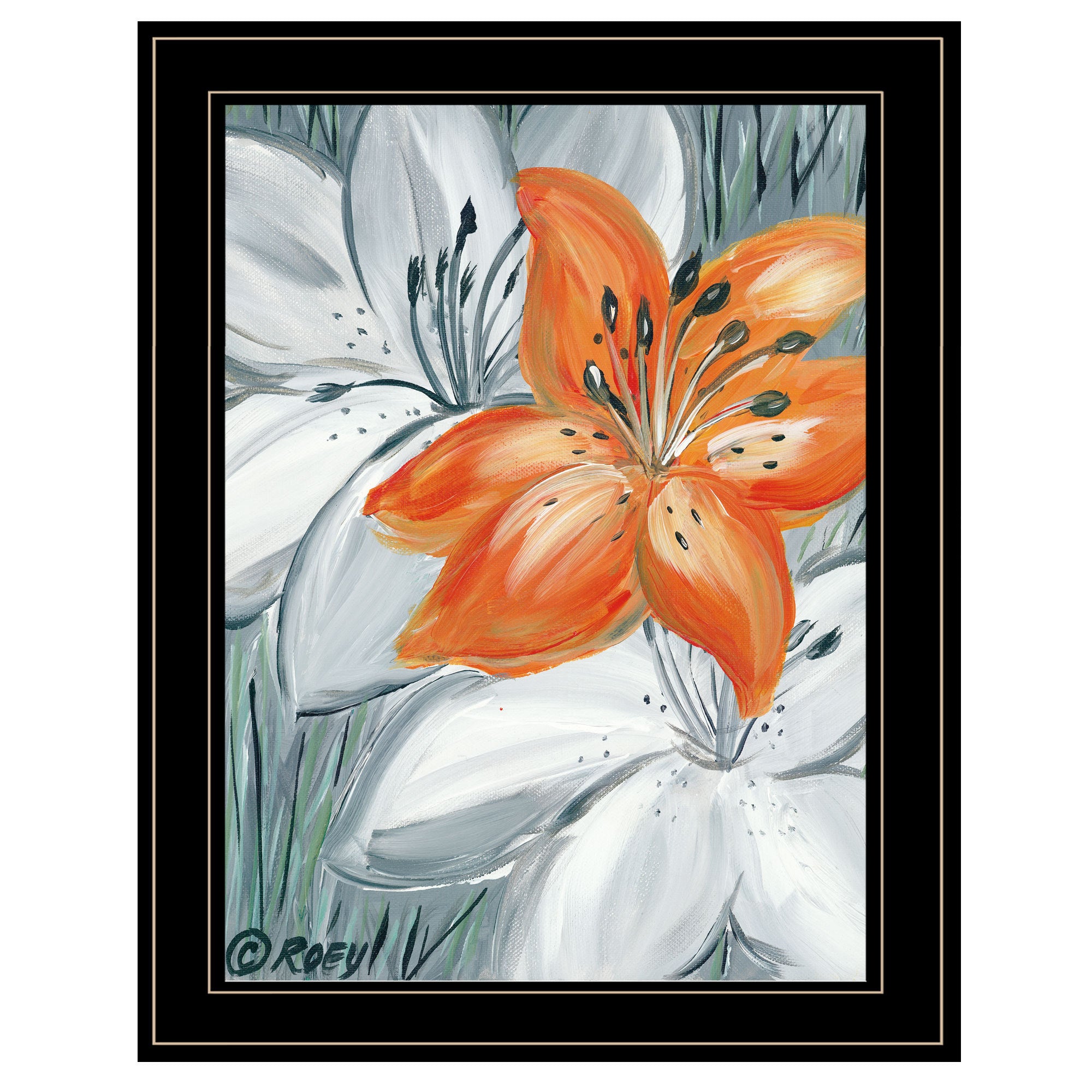 'Tiger Lily in Orange' by Roey Ebert, Ready to Hang Framed Print, Black Frame