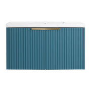 Contemporary 36' Wall Mounted Bathroom Vanity with Resin Sink & Soft-Close Doors, Lake Blue, Plywood